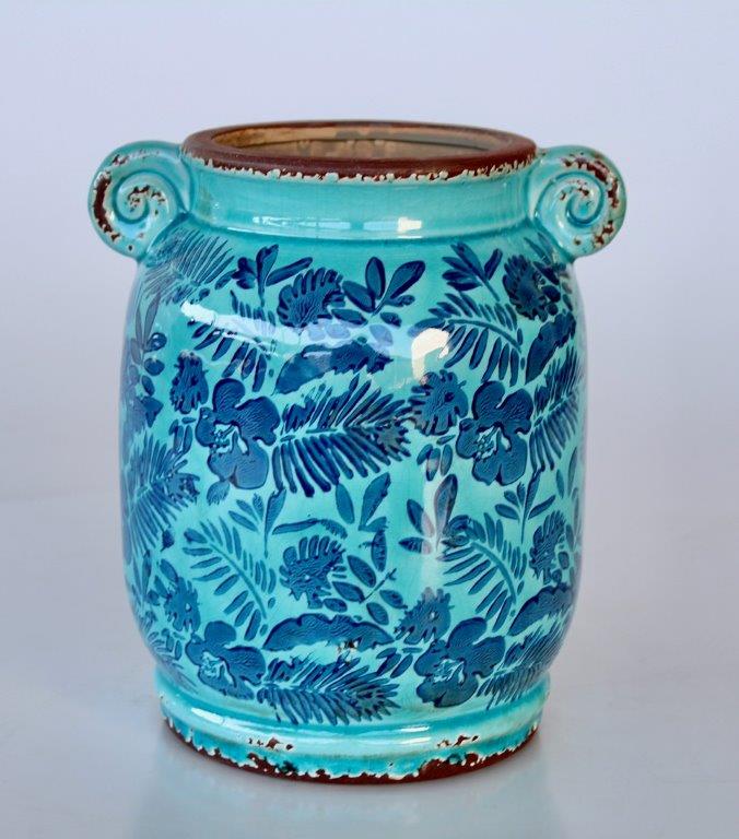 Turquoise & Navy Ceramic Pot